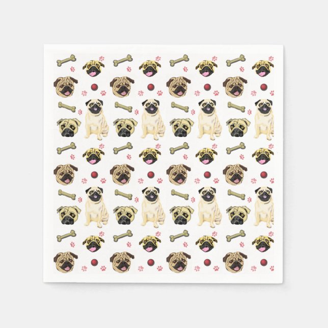 Serviettes en papier avec motif de pug mignon (Devant)