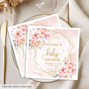 Serviettes en papier baby shower à sauge rose pâle