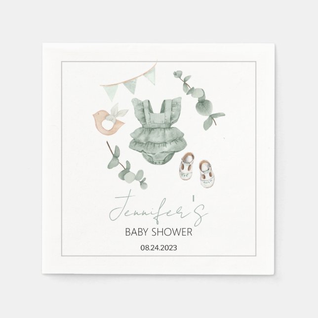 Serviettes en papier baby shower pour bébé vert (Devant)