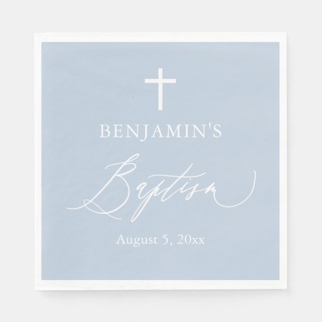 Serviettes en papier baptême garçon croix blanc bl (Devant)