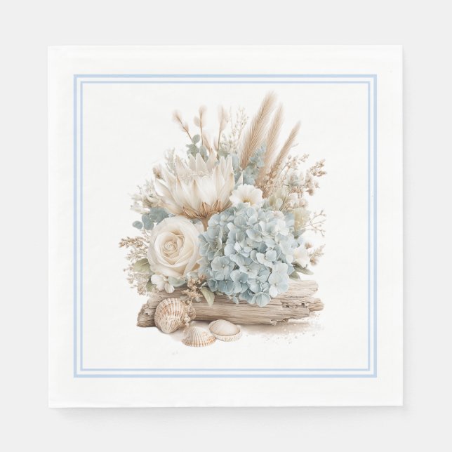 Serviettes en papier Beach Boho Bleu Hydrangea (Devant)
