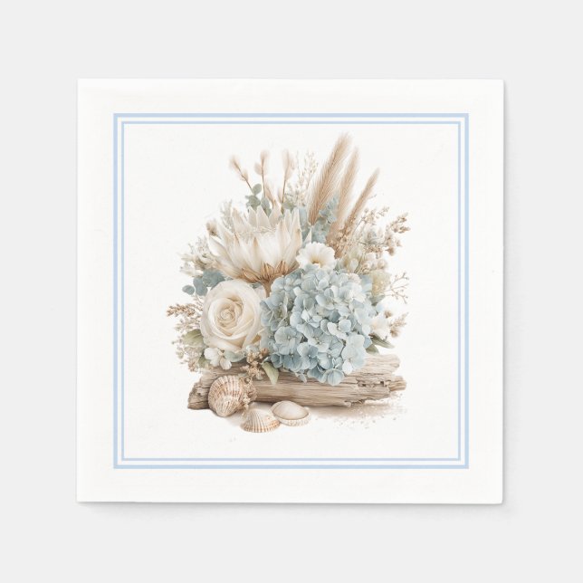 Serviettes en papier Beach Boho Blue Hydrangea (Devant)