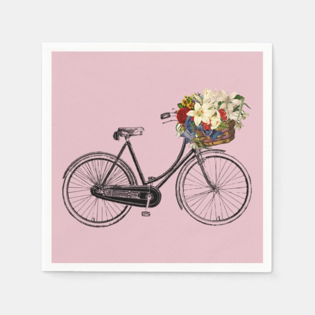 serviettes en papier blanc vélo fleur rose (Devant)