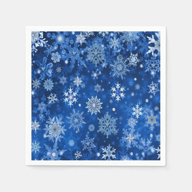Serviettes en papier bleues et argent Flocons de n (Devant)