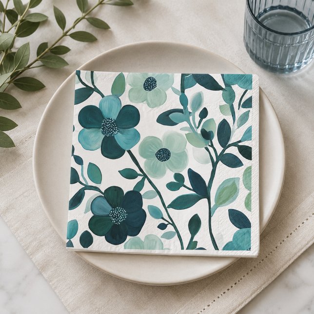 Serviettes en papier botanique floral bleu élégant (Créateur téléchargé)