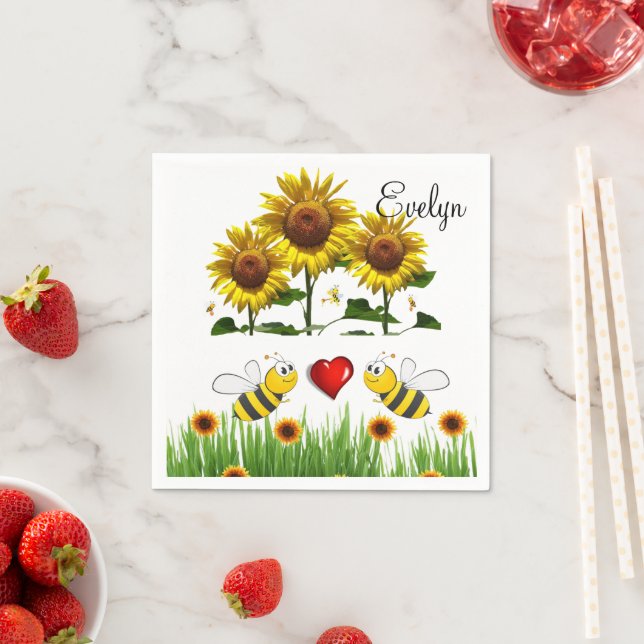 Serviettes en papier Bumblebee de tournesol (En situation)