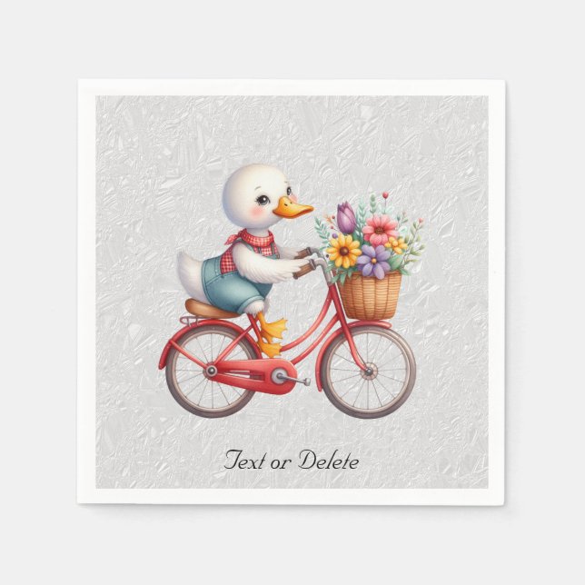 Serviettes en papier Canard à bicyclette florale (Devant)