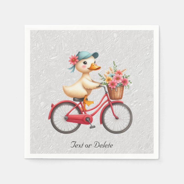 Serviettes en papier Canard à bicyclette florale (Devant)