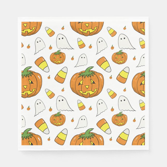 Serviettes en papier citrouille Halloween mignonne (Devant)