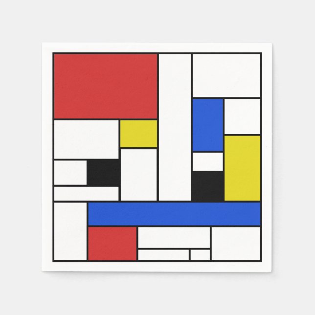 Serviettes en papier cocktail lignes Mondrian blan (Devant)