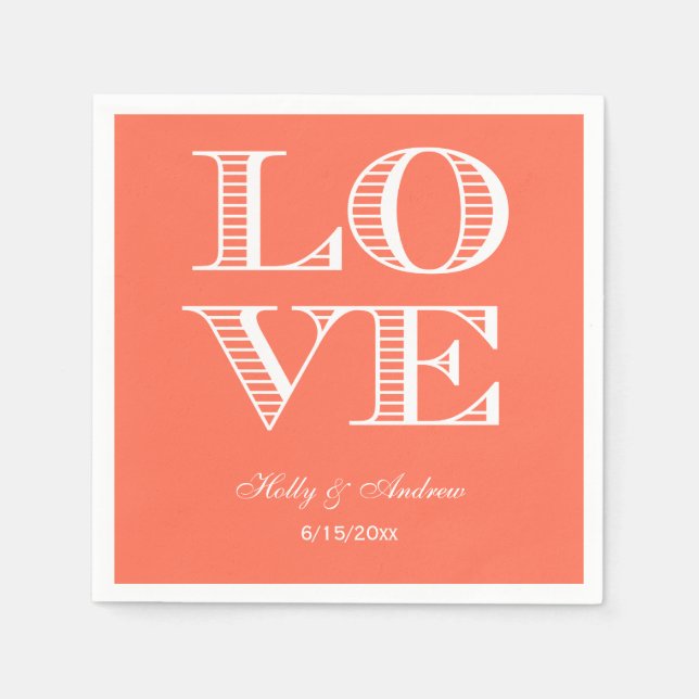 Serviettes en papier corail, LOVE blanc (Devant)