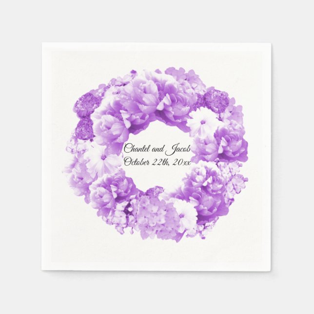 Serviettes en papier Couronne de fleurs violettes  (Devant)