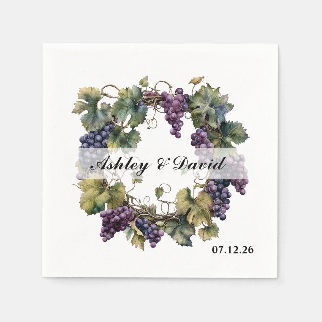Serviettes en papier Couronne de raisin de mariage (Devant)