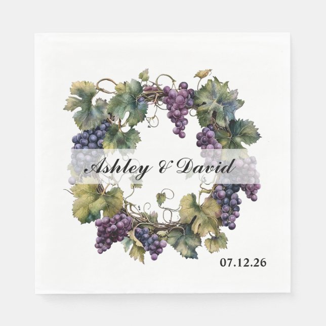 Serviettes en papier Couronne de raisin de mariage (Devant)