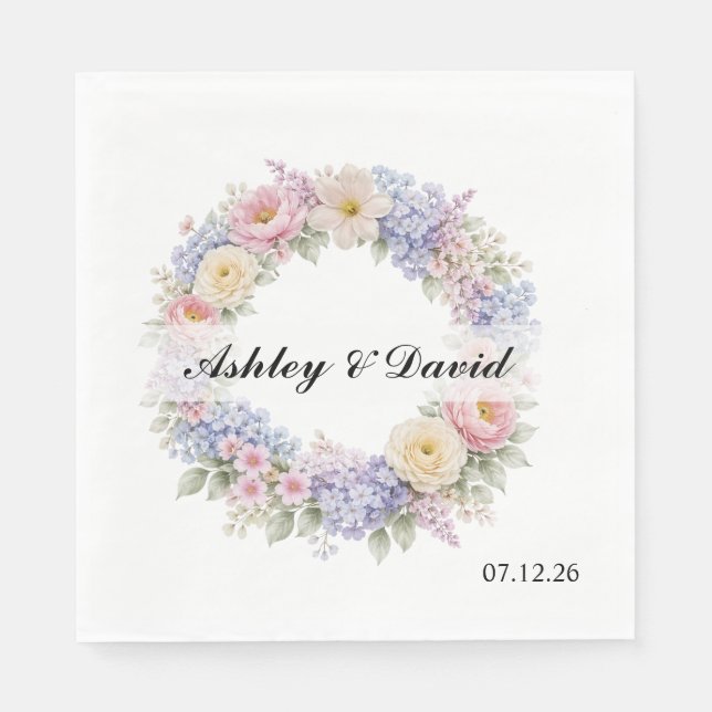 Serviettes en papier Couronne Florale de Mariage (Devant)