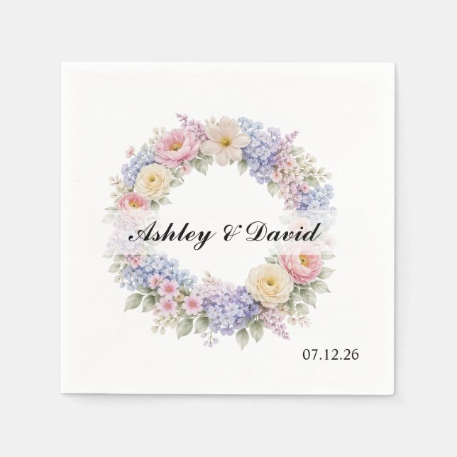 Serviettes en papier Couronne Florale de Mariage (Devant)