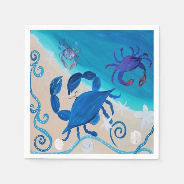 Serviettes en papier crabe bleu côtier de mon art (Devant)