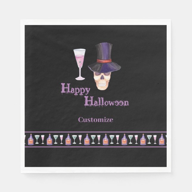 Serviettes en papier Crâne d'Halloween avec potion (Devant)