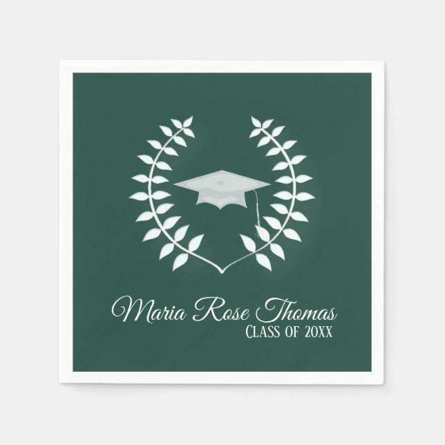 Serviettes en papier Dark Green Grad Cap & Leaves (Devant)