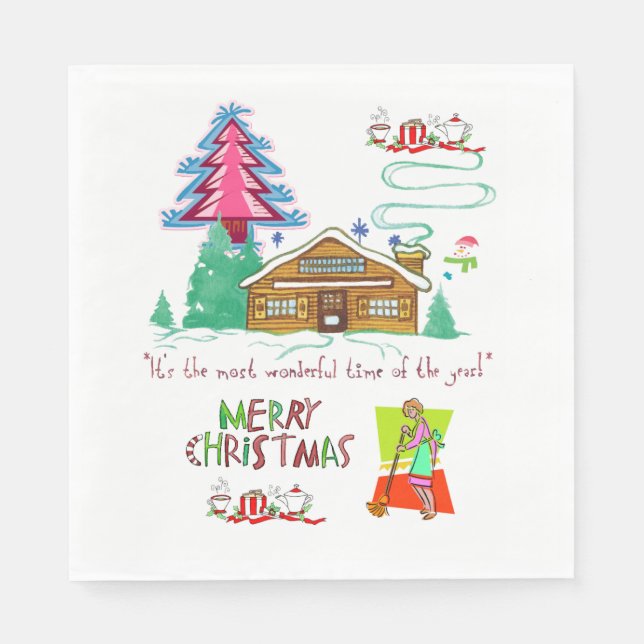 Serviettes en papier de Noël, Dame de nettoyage (Devant)