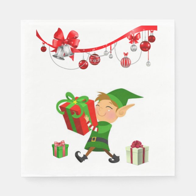 Serviettes en papier de Noël, Joyeux Noël, Lutin (Devant)