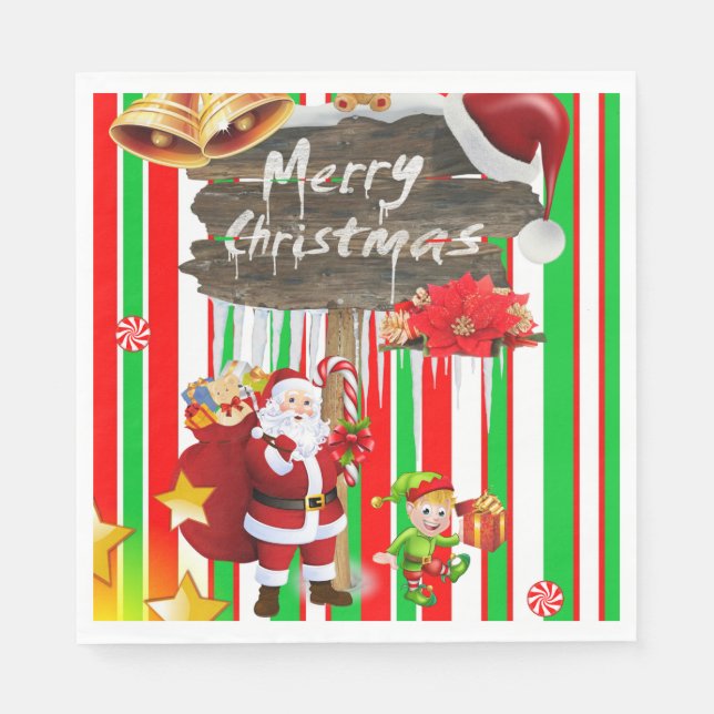 Serviettes en papier de Noël, Joyeux Noël Père Noë (Devant)