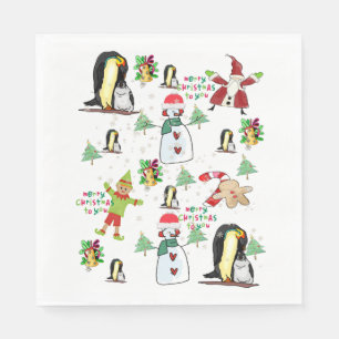 serviettes en papier de Noël, Joyeux pingouin de N