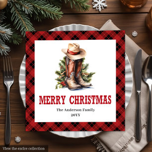 Serviettes en papier de Noël occidentales à tartan