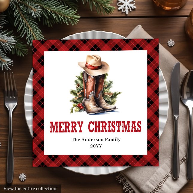 Serviettes en papier de Noël occidentales à tartan (Western Christmas napkins red buffalo plaid tartan

)