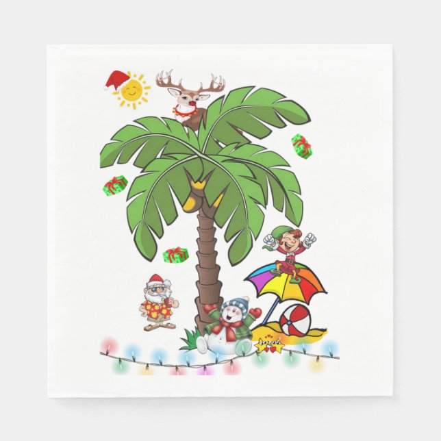 Serviettes en papier de Noël, Père Noël Beach Bum  (Devant)