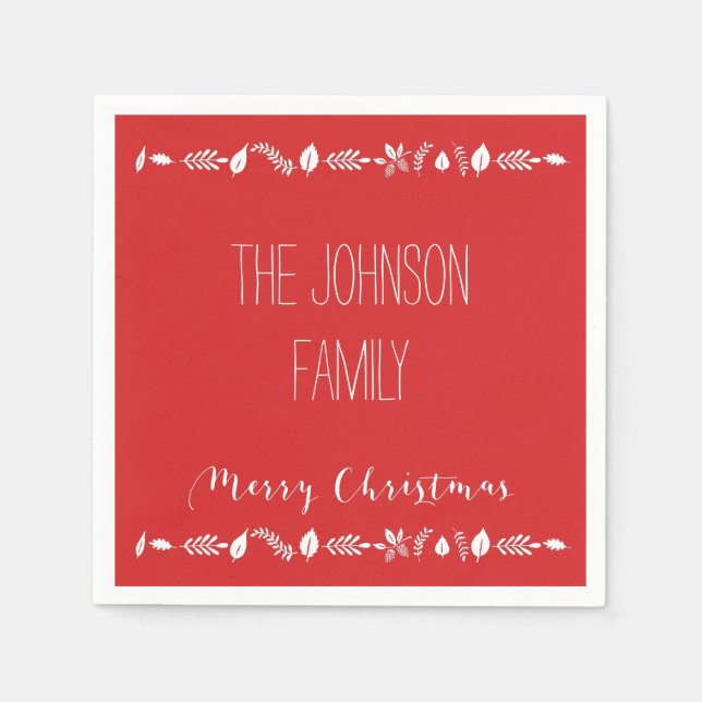 Serviettes en papier de Noël rouge avec Feuilles b (Devant)