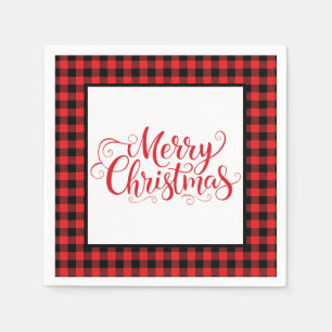 Serviettes en papier de Noël rouge et noir à carre