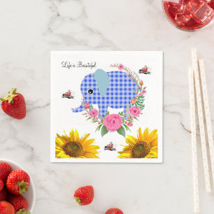 Serviettes en papier d'éléphant bleu floral de tou
