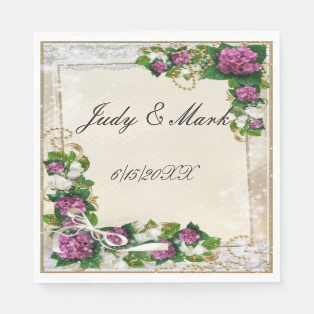 Serviettes en papier dentelle et hydrangea violet (Devant)