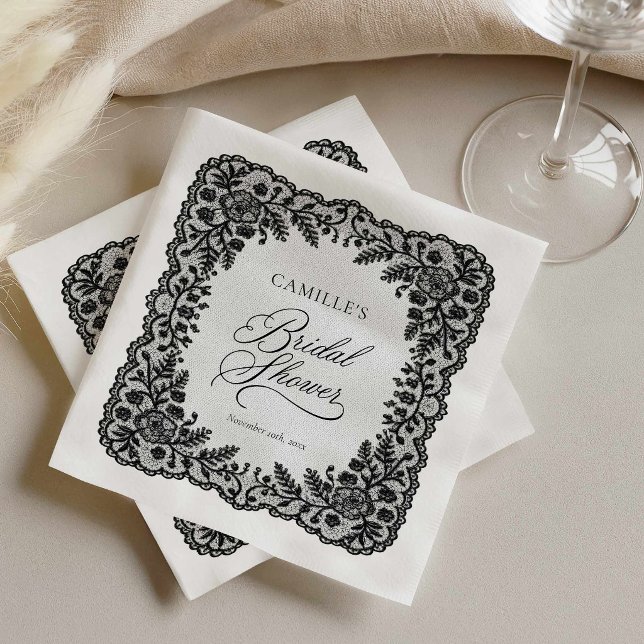 Serviettes en papier dentelle noire pour mariage (Black Lace Bridal Shower Paper Napkins)