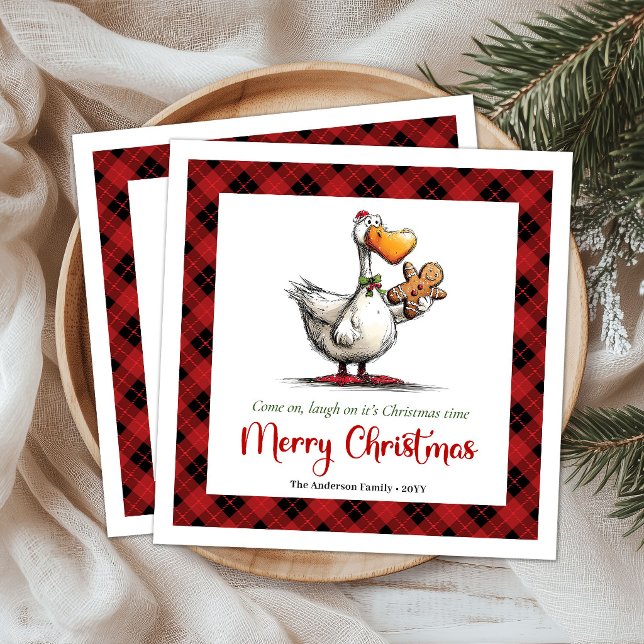 Serviettes en papier dessin animé Canard débile dr (Christmas Funny Silly Goose Cartoon Paper Napkins)