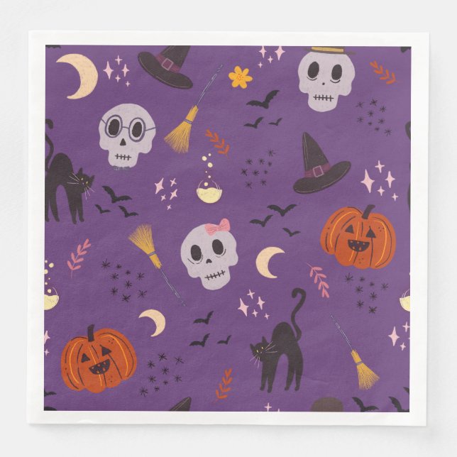 Serviettes en papier d'Halloween - Crânes, Citroui (Devant)