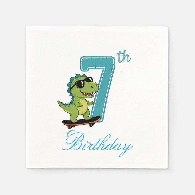 Serviettes en papier dinosaure pour 7e anniversair (Devant)