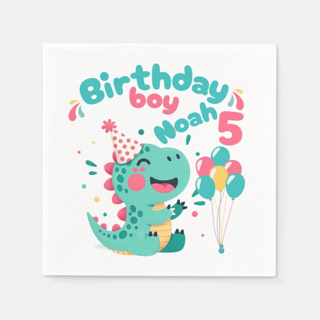 Serviettes en papier dinosaure pour fête d'anniver (Devant)