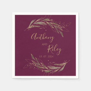 Serviettes en papier doré et bordeaux mariages roy