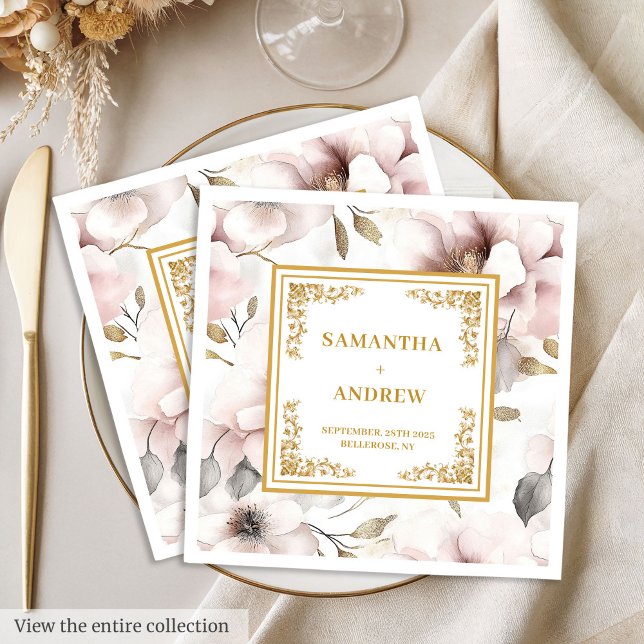 Serviettes en papier doré rose foncé (Sophisticated boho dusty pink gold paper napkins)