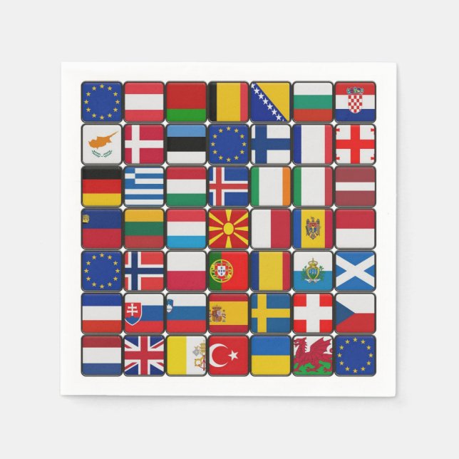Serviettes en papier drapeaux d'Europe (Devant)