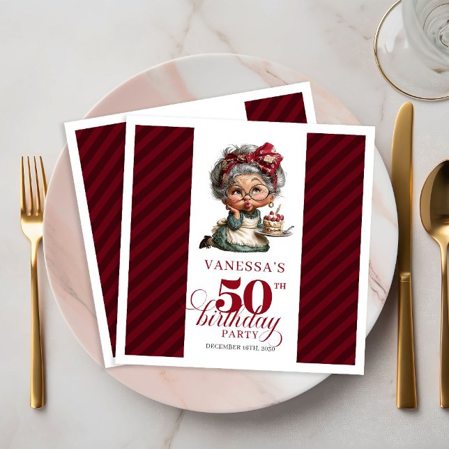 Serviettes en papier drôles et originales pour les (funny 50th birthday, 
trendy colors burgundy red, 
whimsical humor,
quirky bored, 
editable personal)