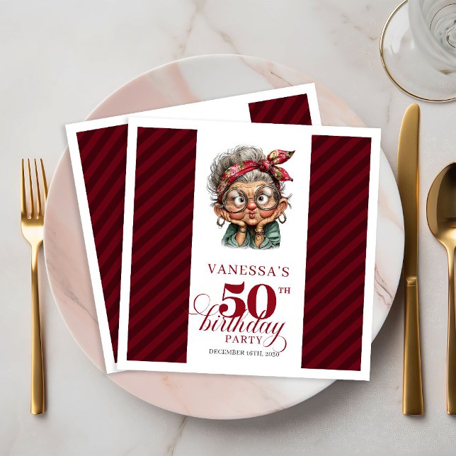 Serviettes en papier drôles pour fête d'anniversai (50th Birthday Funny Old Lady Paper Napkins Party Decor)