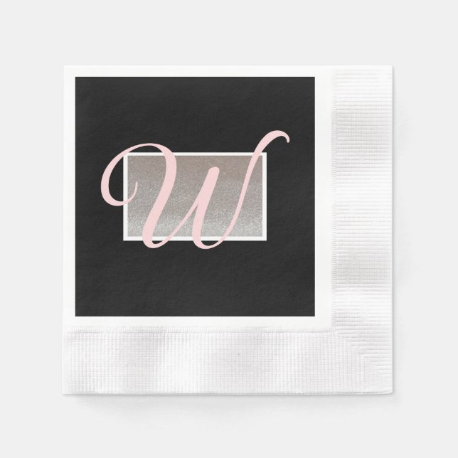 Serviettes en papier élégantes à monogramme Black  (Devant)