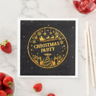 Serviettes en papier élégantes noir or Père Noël N