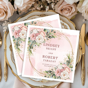 Serviettes en papier élégantes rose gold florales