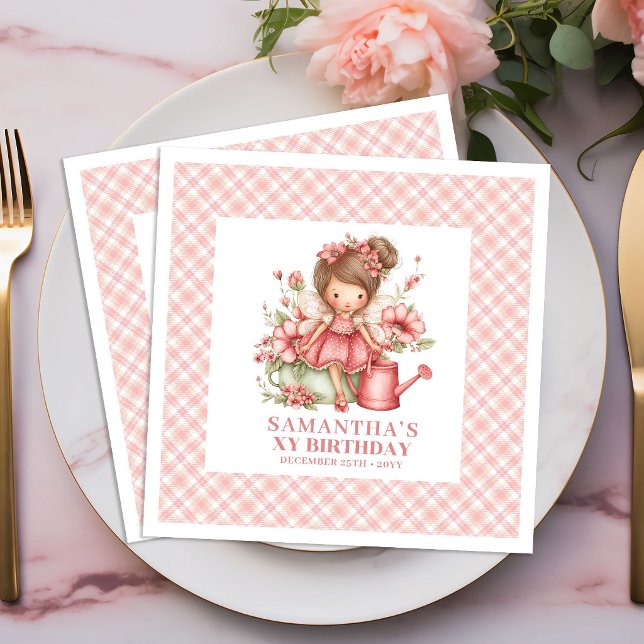Serviettes en papier Fille fée mignonne 5ème anniv (Cute Fairy Girl 5th Birthday Blush Floral napkins)