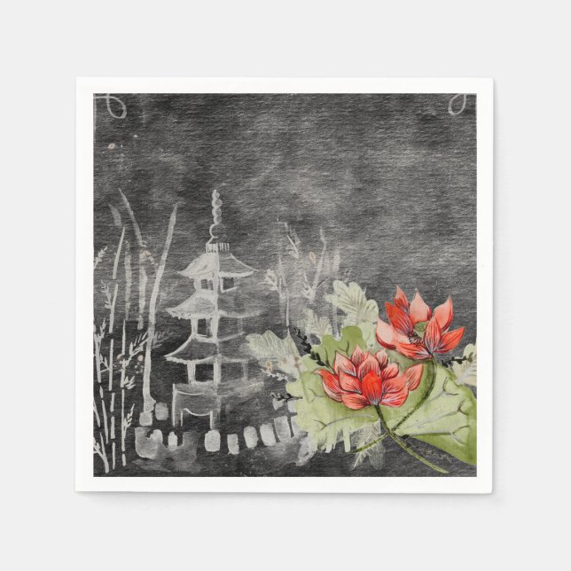 serviettes en papier fleur asiatique (Devant)