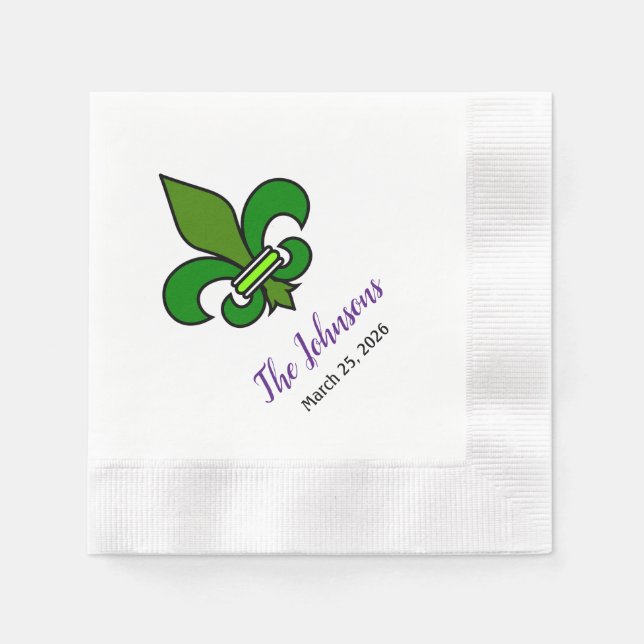 Serviettes en papier Fleur de Lis pour Mardi Gras (Devant)